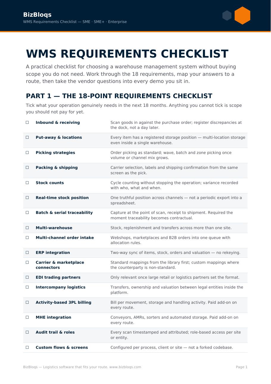Checklist des exigences SGE